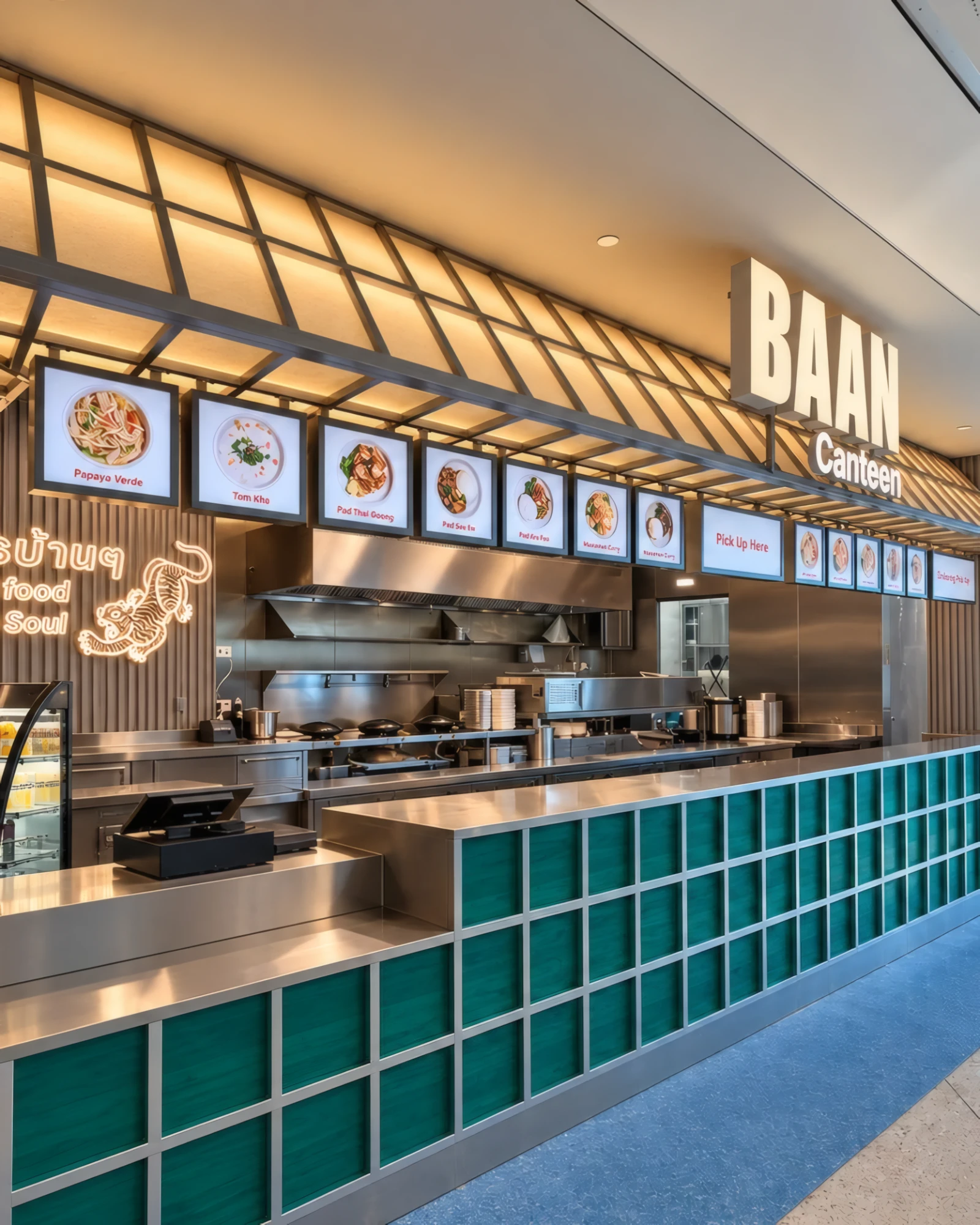 Baan Thai Canteen, counter and illuminated canopy